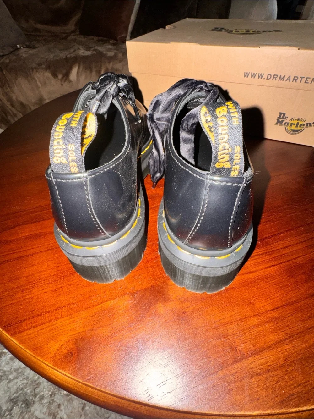 Dr. Martens Holly Quad Platform Shoes Black Ribbon Laces Women’s 8